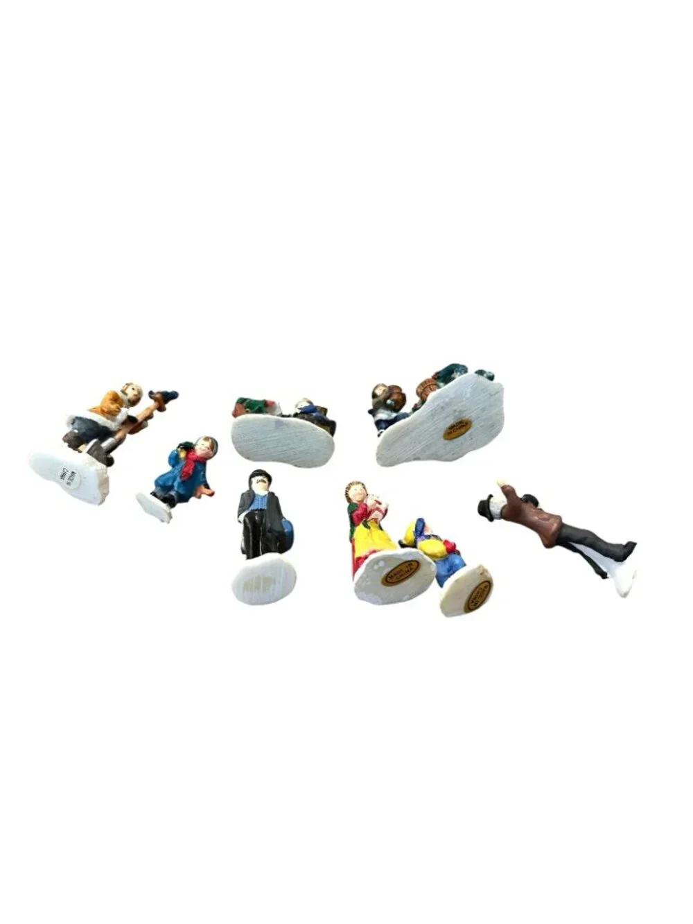 Miniature Holiday Village Figurines Victorian Man Woman Children Snow Lot of 8